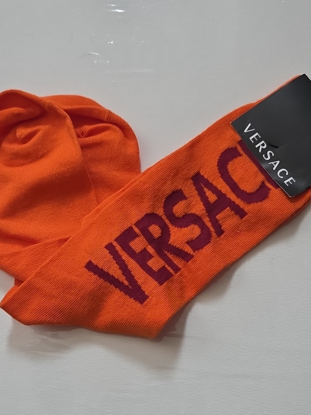 Versace Orange Socks with Burgundy Logo